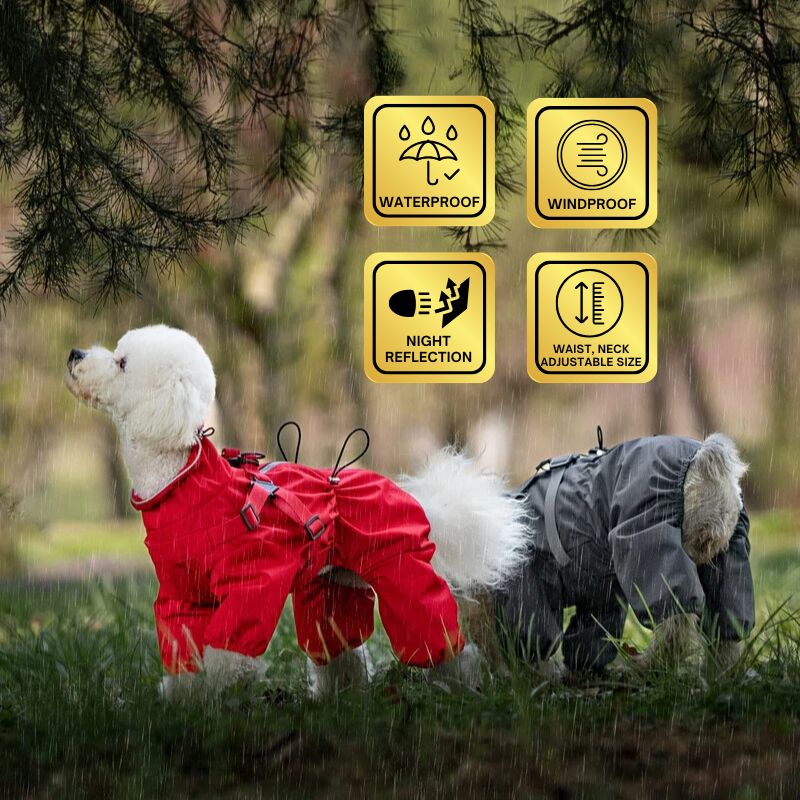 PuppyShield Premium Waterproof Raincoat with Reflective Safety Strips and Built-In Harness