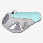 Aqua blue ChillTail Pro dog cooling vest with reflective trim, lightweight breathable vest for hot weather walks UK