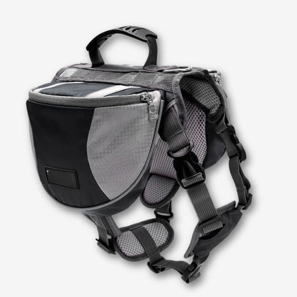Black and grey waterproof dog backpack with secure straps