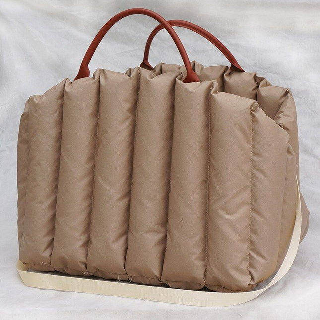 Brown padded dog car seat carrier with handles for easy travel