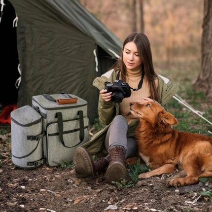 Dog Travel Backpack at Campsite with Owner