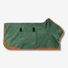 Green dog drying robe for outdoor use