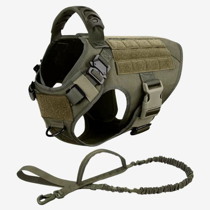 Green military grade dog harness and lead set UK