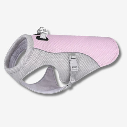 Pink ChillTail Pro summer cooling vest for dogs, adjustable and high-density cotton for cool comfort outdoors