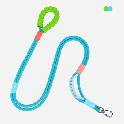 blue dog leash with green bubblegrip handle