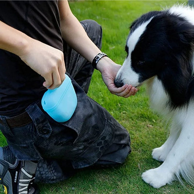 dog training with silicone treat pouch