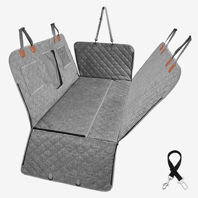 gray quilted vehicle seat covers for dogs with mesh window