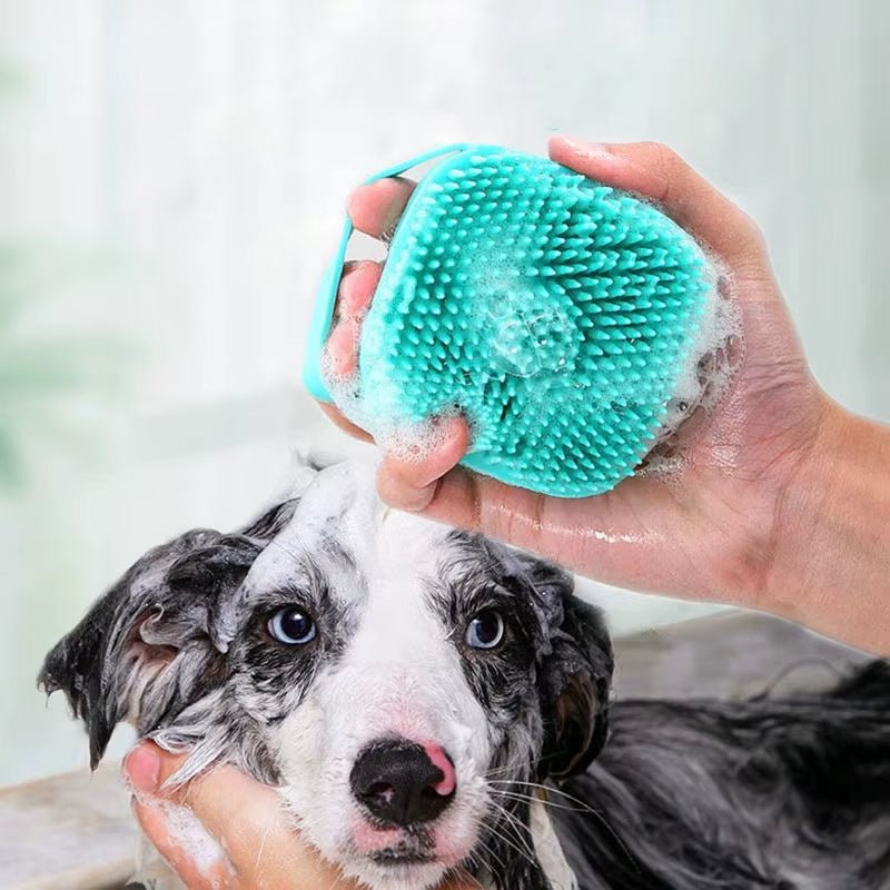 PuppyScrub 3 - in - 1 Silicone Dog Bath Brush with Shampoo Dispenser & Gentle Massage Bristles - Peppy Puppy