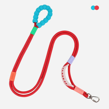 red dog leash with blue bubblegrip handle