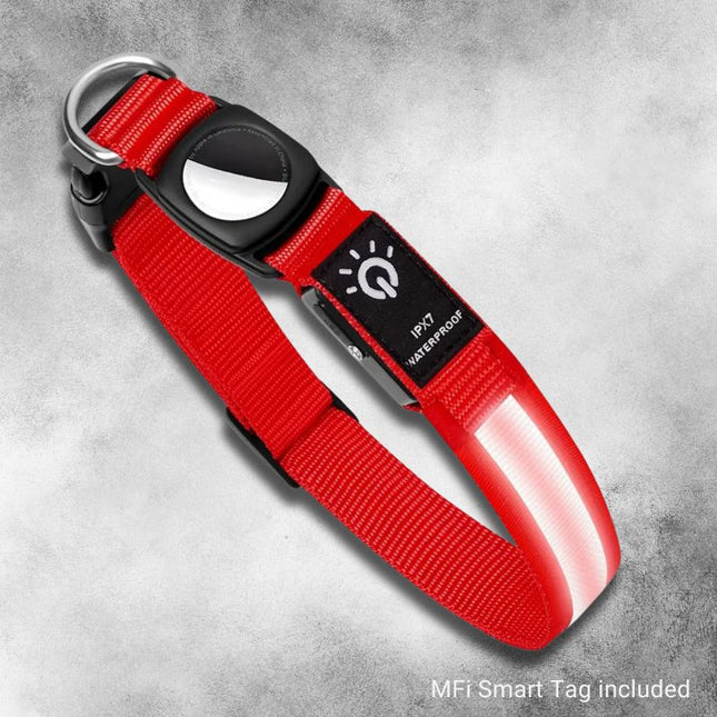 red glow in the dark dog collar gps light